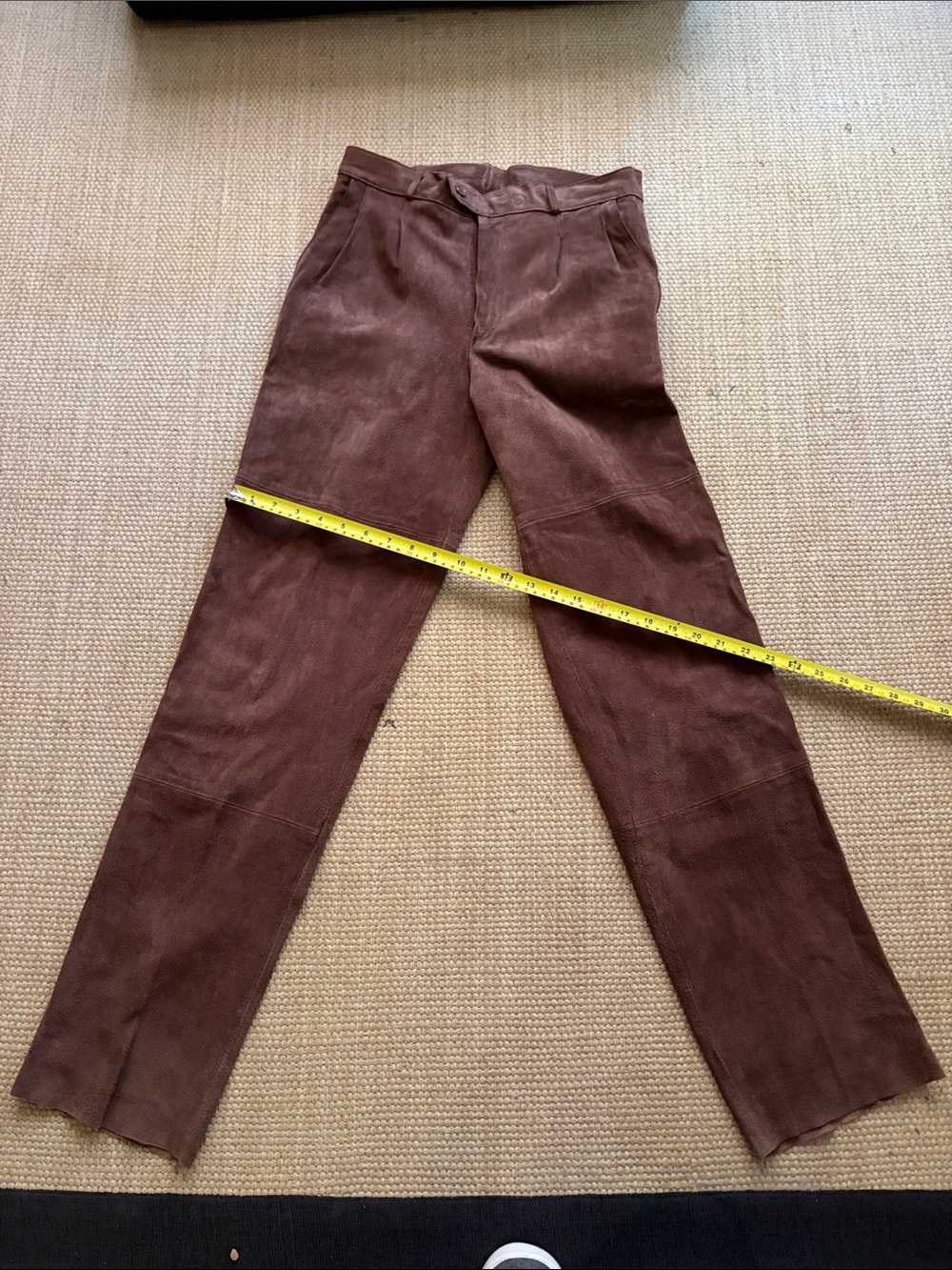 Neiman Marcus Brown Straight-Leg Suede Pants